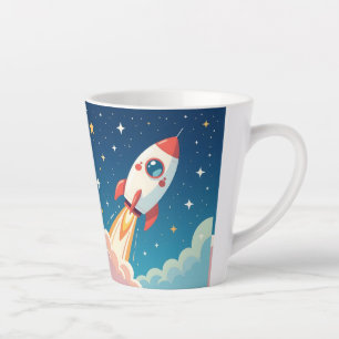 Caneca De Café Latte Foguete espacial fofo decolando