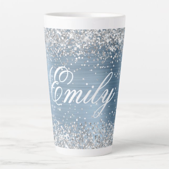 Caneca De Café Latte Folha Azul-Claro-Brilhante Personalizada (Frente)