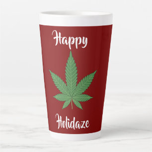 Caneca De Café Latte Folha de Erva de Feliz Holidaze Personalizada
