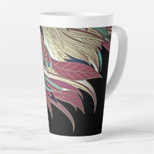 Caneca De Café Latte Folha de folha de penas abstrato, preto, vermelho