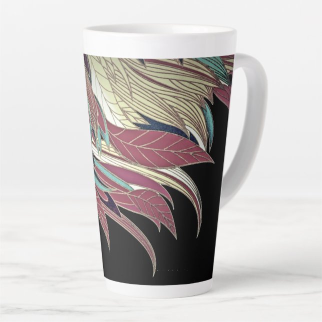 Caneca De Café Latte Folha de folha de penas abstrato, preto, vermelho (Ângulo direito)