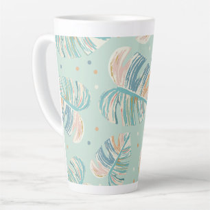 Caneca De Café Latte Folha de Monstera - Turquesa, Verde, Coral, Mostar