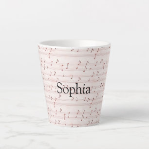 Caneca De Café Latte Folha de Notas Musicais Rosa