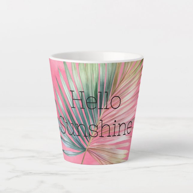 Caneca De Café Latte Folha Tropical Rosa Verde (Frente)