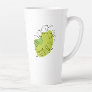 Caneca De Café Latte Folhagem isolada tropical de arte em linha, branca