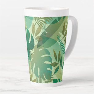 Caneca De Café Latte Folhagem Tropical Arejada Folhas Verdes