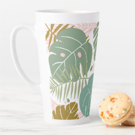Caneca De Café Latte Folhagem Tropical - Padrão De Monstera E Folha De