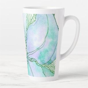 Caneca De Café Latte Folhas Botânicas de Aguarela Verde Hortelã Lavanda