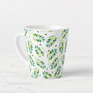 Caneca De Café Latte Folhas Botânicas Violetas e Verdes
