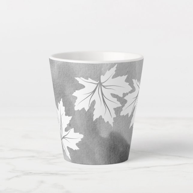 Caneca De Café Latte Folhas de aquarela e de mapeamento branco das cinz (Frente)