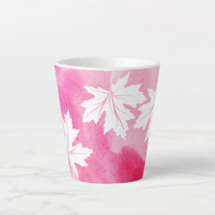 Caneca De Café Latte Folhas de aquarela rosa moderna e de mapeamento br