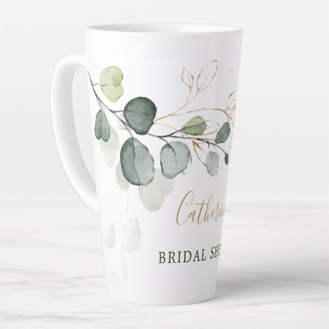 Caneca De Café Latte Folhas de Eucalipto Dourado Churrasco de Noiva Flo (Ângulo esquerdo)