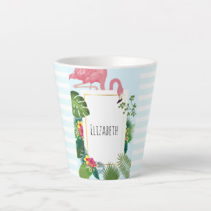 Caneca De Café Latte Folhas de Flamingo e Tropicais, cor-de-rosa Na mod