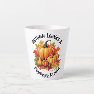 Caneca De Café Latte Folhas de outono e Abóboras, por favor