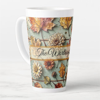 Caneca De Café Latte Folhas de Outono em Aquarela e Arte Rústica de Mad