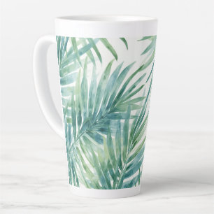 Caneca De Café Latte Folhas de Palma Azul Turquesa
