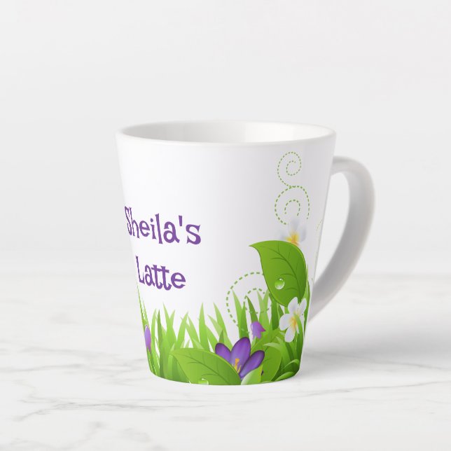 Caneca De Café Latte Folhas e Flores (Ângulo direito)