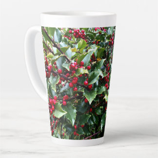 Caneca De Café Latte Folhas e frutos de azevinho