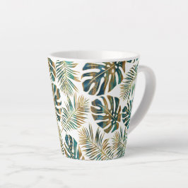 Caneca De Café Latte Folhas tropicais de téal e de ouro padronizadas