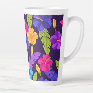 Caneca De Café Latte Folhas tropicais e flores Padrão-23857