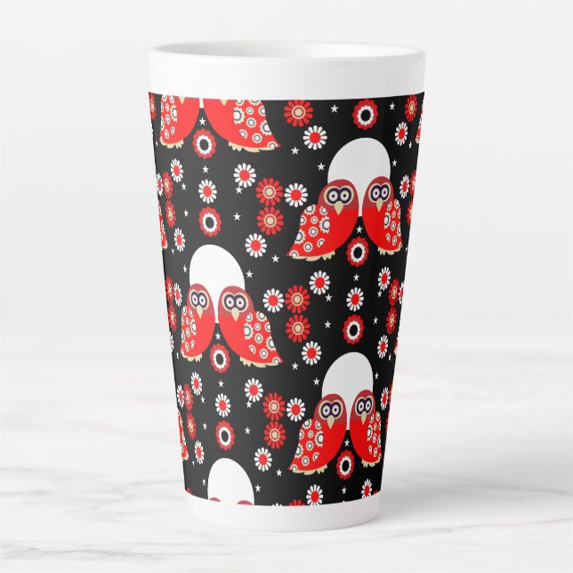 Caneca De Café Latte Folk Art Owl (Frente)
