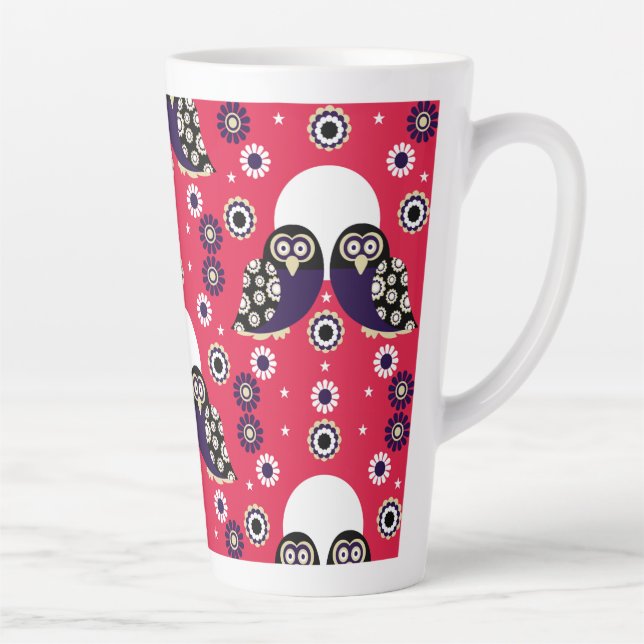 Caneca De Café Latte Folk Art Owl (Direita)