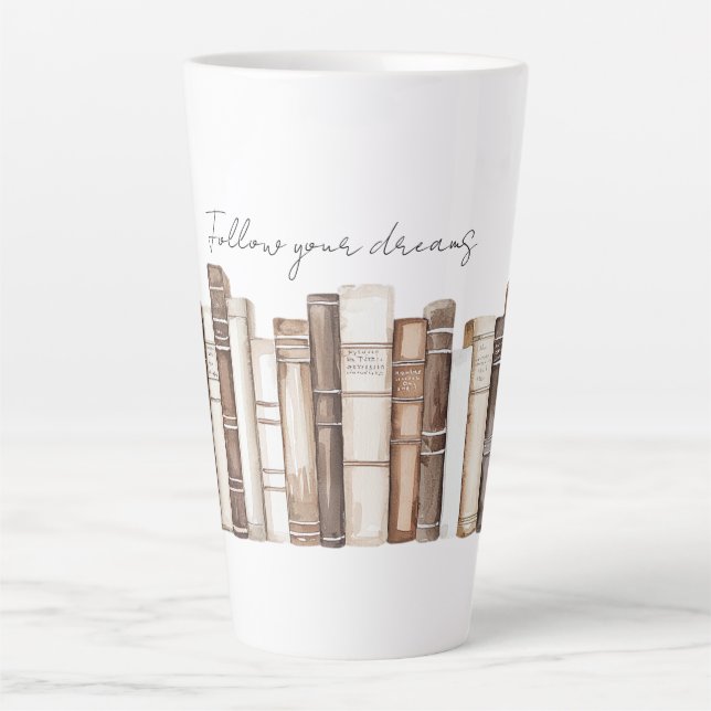 Caneca De Café Latte Follow Your Dreams Books Christmas (Frente)