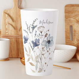 Caneca De Café Latte Forma Azul, Bonito, Chic, Monogramas
