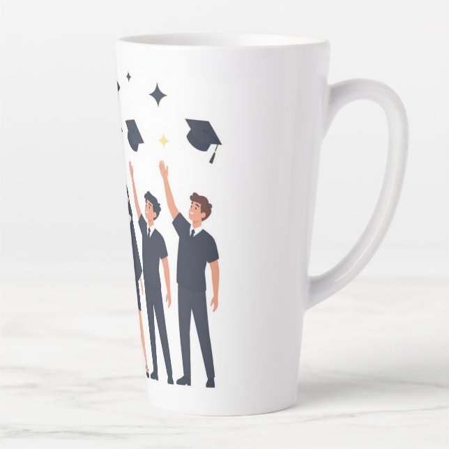 Caneca De Café Latte Formandos Felizes Jogando Capacetes Celebração (Direita)