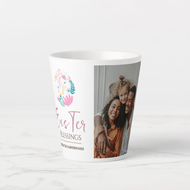 Caneca De Café Latte Foto da família Easter Eggs, Bênçãos de Páscoa Ele (Frente)