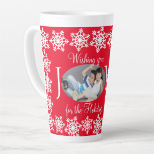 Caneca De Café Latte Foto da família Holiday JOY White Snowflake Mug H