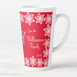Caneca De Café Latte Foto da família Holiday JOY White Snowflake Mug H