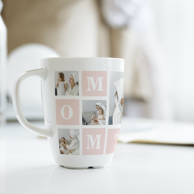 Caneca De Café Latte Foto de Colagem Moderna Melhor Mãe Alguma Vez Rosa (Criador carregado)