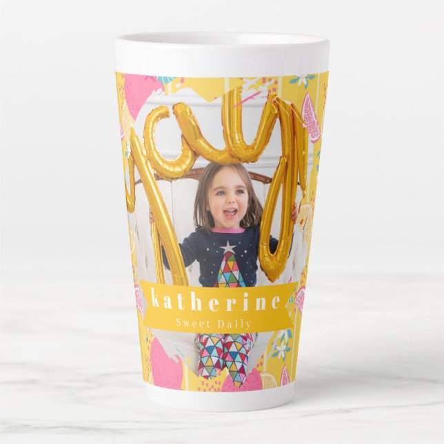 Caneca De Café Latte Foto de mostarda Orange Summer (Frente)