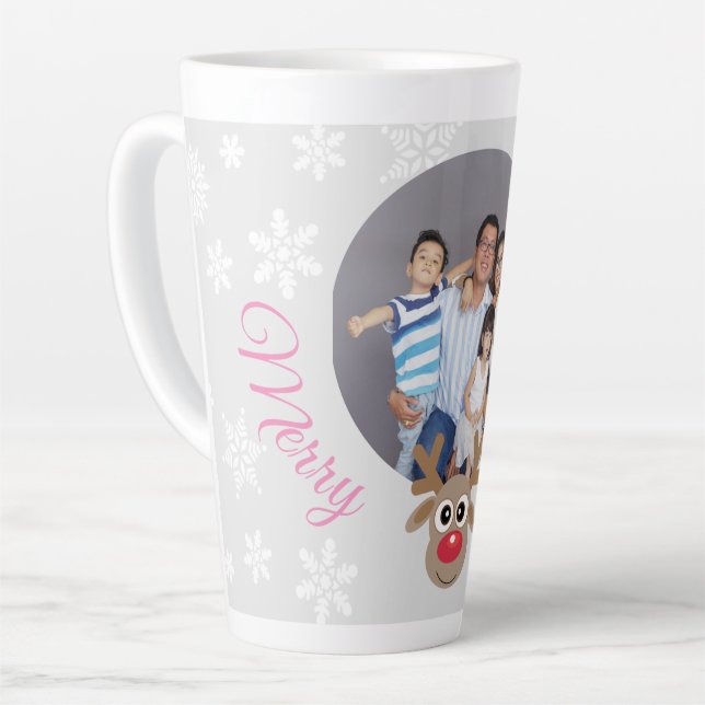 Caneca De Café Latte Foto de Script de Cinza de Prata de Natal (Ângulo esquerdo)