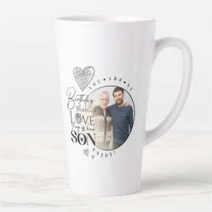 Caneca De Café Latte Foto de tipografia de aniversário de neto, neto mo
