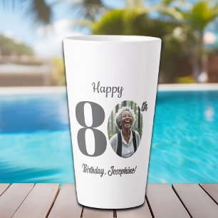 Caneca De Café Latte Foto do 80º Aniversário em Destaque