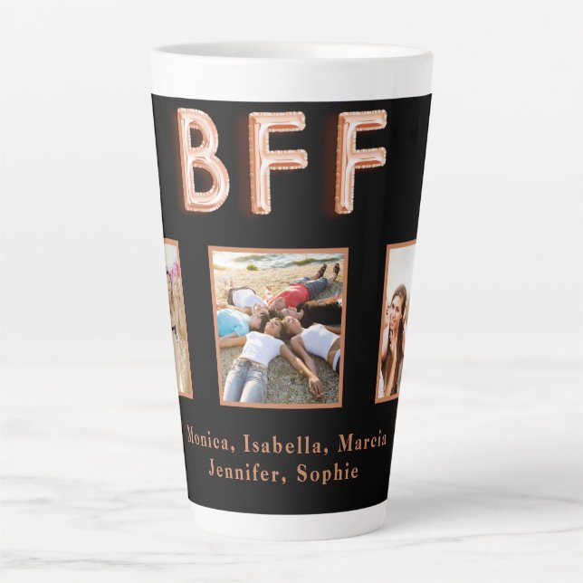 Caneca De Café Latte Foto dos nomes preto de rosa ouro do BFF (Frente)