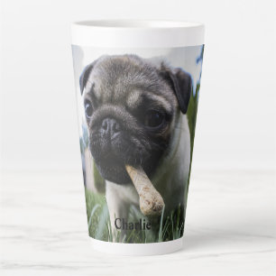 Caneca De Café Latte Foto e nome personalizados do cão Pug