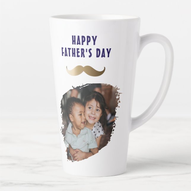 Caneca De Café Latte Foto engraçada de bigode simples Feliz Dia dos Pai (Direita)