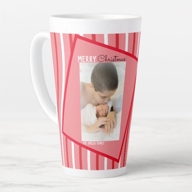 Caneca De Café Latte Foto Natal Peppermint Arco-íris Rosa (Ângulo esquerdo)
