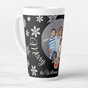 Caneca De Café Latte Foto Natal - White Script de Refinas Pretas e Cuta