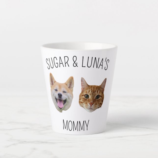 Caneca De Café Latte Foto personalizada de rosto de gato de cão, presen (Frente)