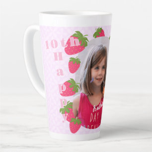 Caneca De Café Latte Foto Rosa de Morango Aniversário