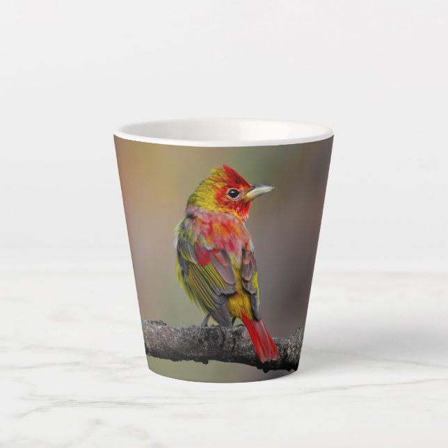 Caneca De Café Latte Fotografia Original do Tanager Escarlate em Muda (Frente)