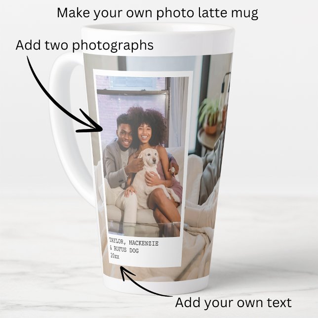Caneca De Café Latte Fotografias e Texto Personalizados (Personalized Photos and Text Latte Mug from Ricaso. make your own custom photo gifts. create yours)