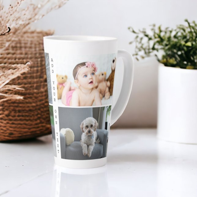 Caneca De Café Latte Fotos e Texto Personalizados (Personalized Photos and Text Latte Mug from Ricaso. Customize with your photographs and text)