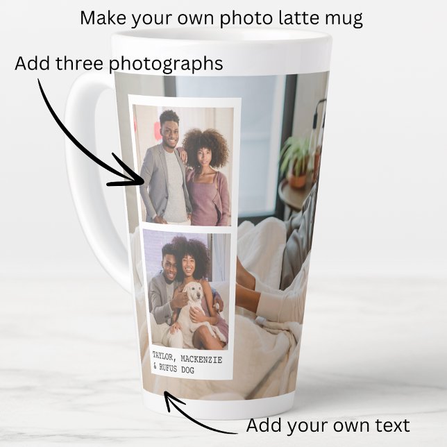 Caneca De Café Latte Fotos e Texto Personalizados (Personalized Photos and Text Latte Mug from Ricaso. make your own photo mug, photo gift ideas)