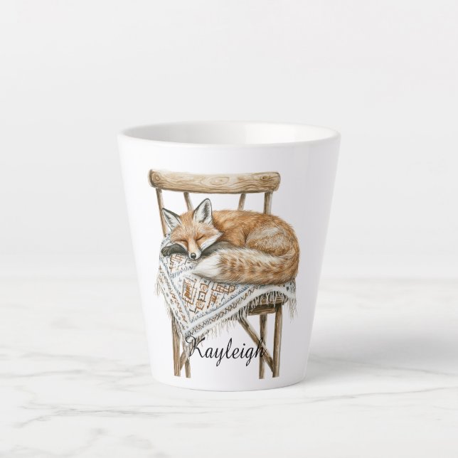 Caneca De Café Latte Fox in Chair Christmas (Frente)