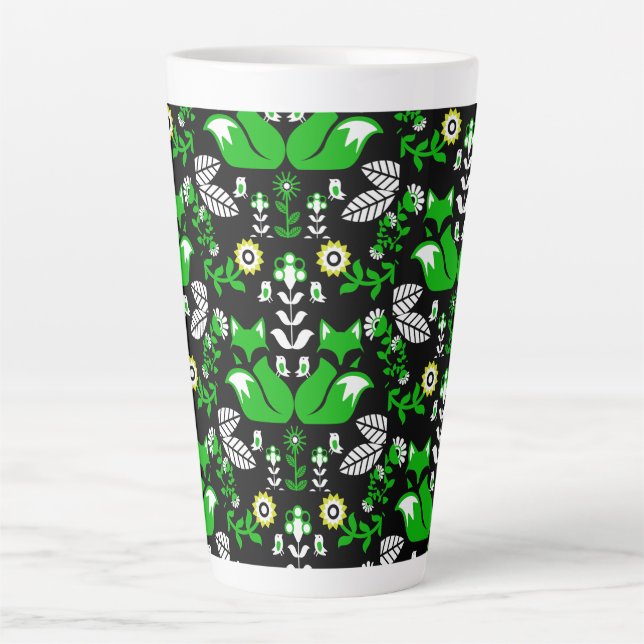 Caneca De Café Latte Fox Nordic Scandinavian Folart Tablecloth (Frente)